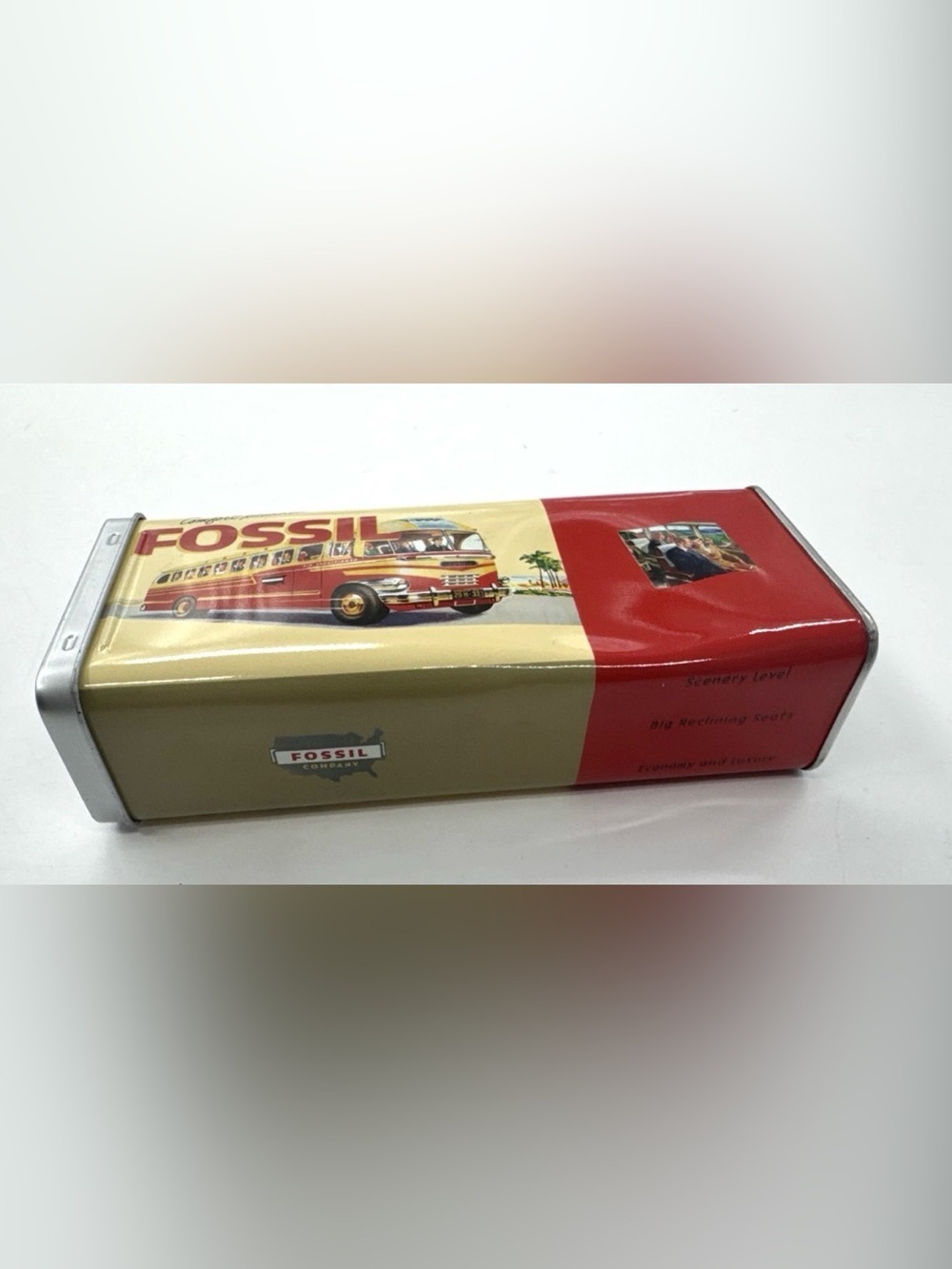 Vintage 1990's FOSSIL Watch Metal Tin Only SCENICRUISER Theme Bus Retro Dented